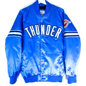 Starter Oklahoma City Thunder Satin Varsity Bomber Jacket Mens Size Medium Blue